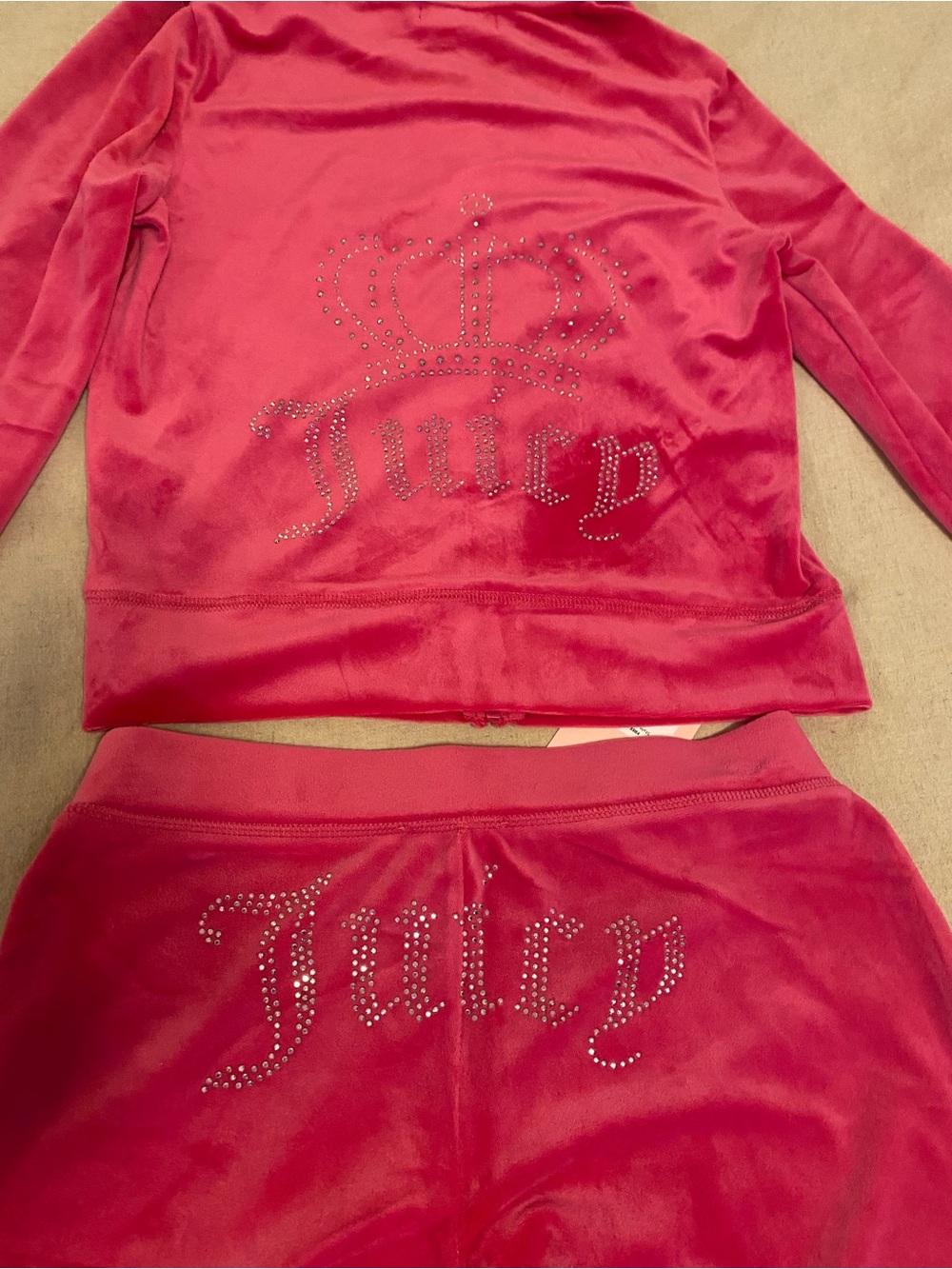 NWT Juicy Couture OG Big Bling Velour Tracksuit Set Free Love Hot Pink XS/M